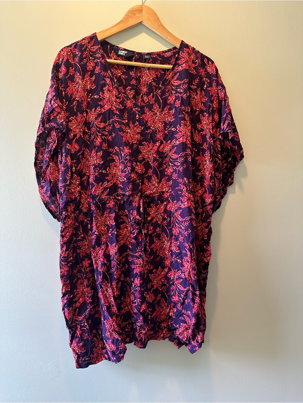 Lands' End Purple V-Neck Swimsuit Cover-Up with Pink Floral Print - Picture 5 of 5